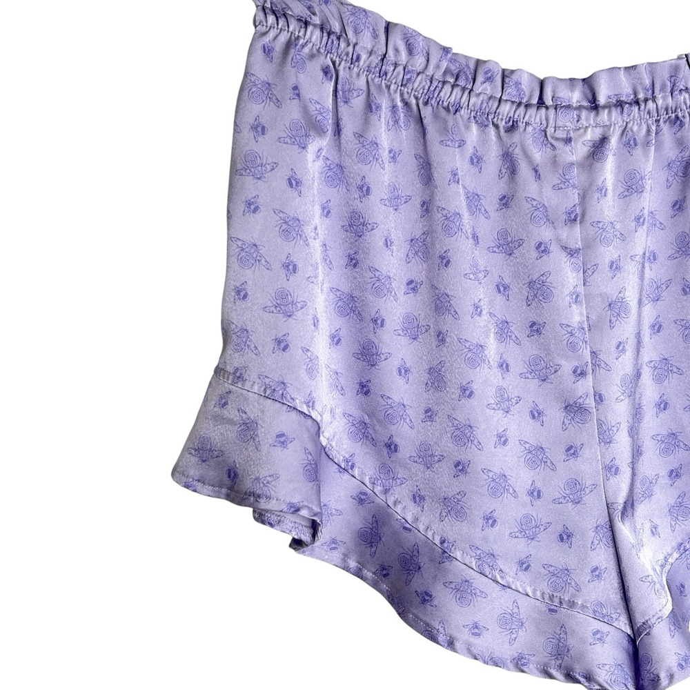 Bridgerton Satin Coquette Ruffle Pajama Sleep Shorts Medium Bee Romantic Purple - Picture 5 of 8